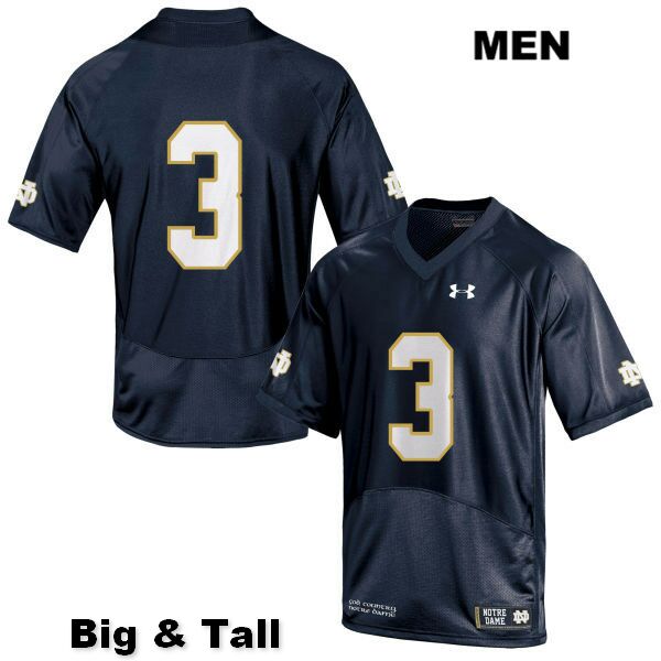 Men's NCAA Notre Dame Fighting Irish #3 Avery Davis Stitched College Under Armour Authentic Navy Big & Tall No Name Football Jersey KO10U00JH